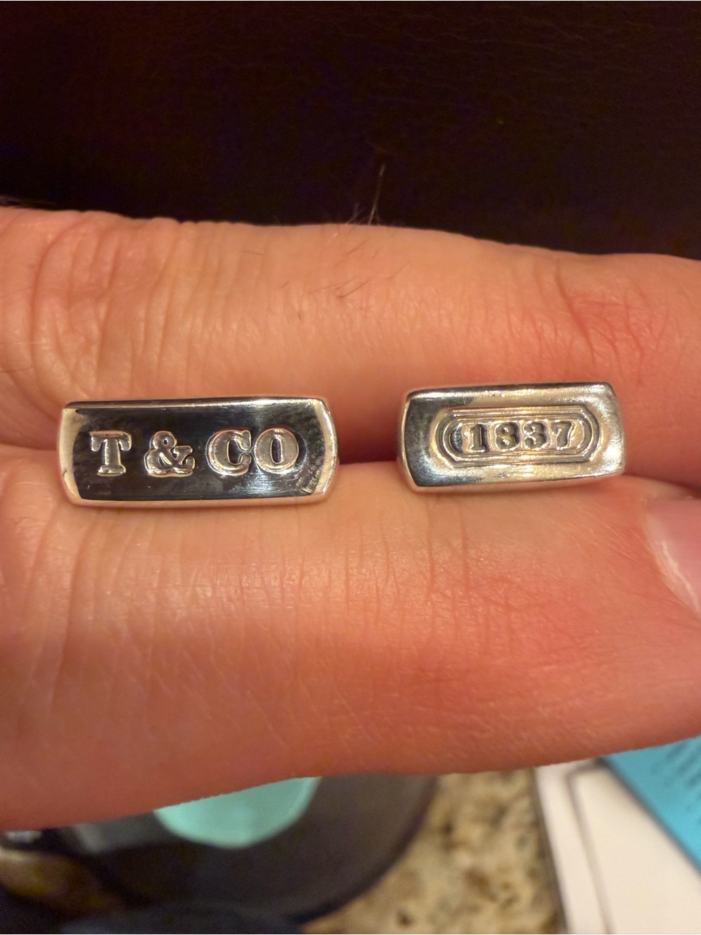 Tiffany & Co. Silver Rectangular T & CO 1837 Cufflinks